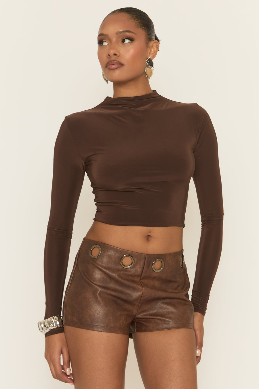 Vintage Brown PU Micro Shorts - Blane
