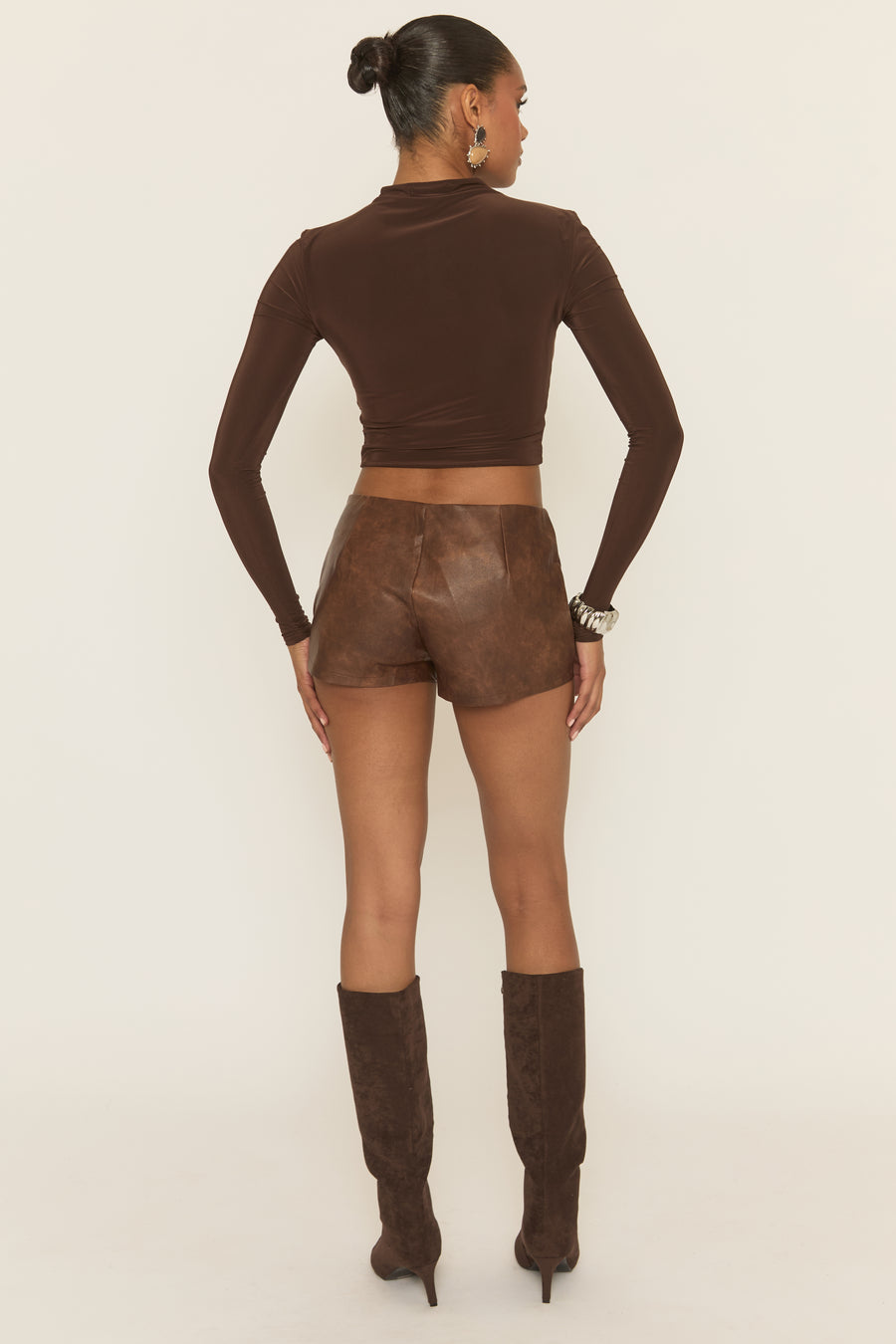 Vintage Brown PU Micro Shorts - Blane