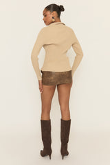 Vintage Brown PU Mini Skirt - Nealla