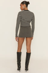 Black Striped Knit Cinched Waist Cardigan - Melita