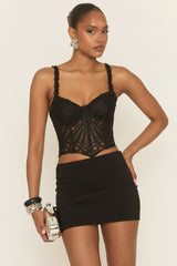 Black Lace Mesh Corset Top - Shardie