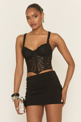 Black Lace Mesh Corset Top - Shardie