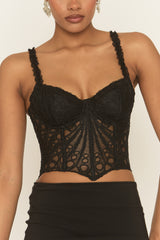 Black Lace Mesh Corset Top - Shardie