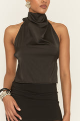Black Cowl Neck Open Back Top - Klaudie
