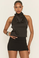 Black Cowl Neck Open Back Top - Klaudie