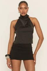 Black Cowl Neck Open Back Top - Klaudie