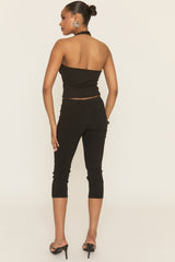 Black Eyelet Trim Halterneck Top - Janella