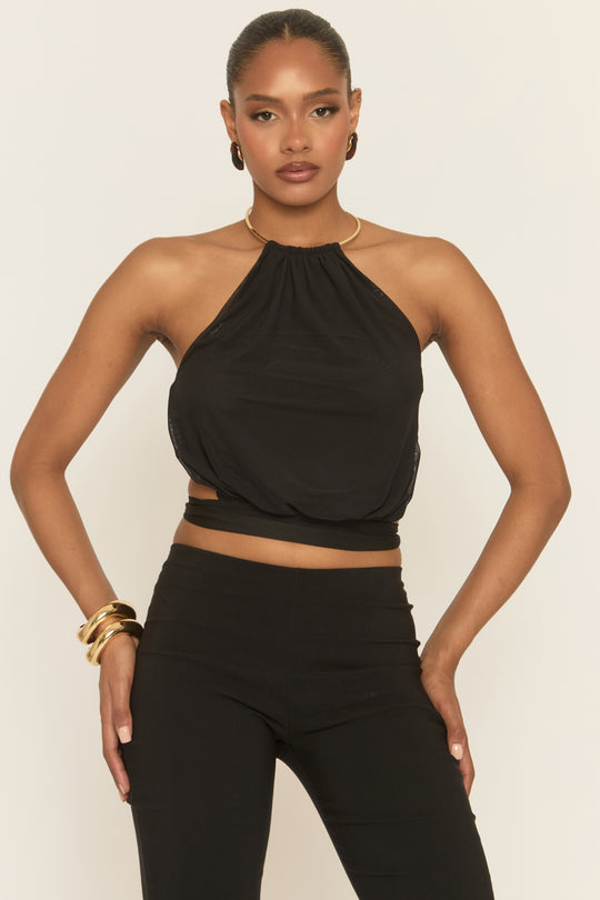Black Gold Neck Trim Top - Zeena