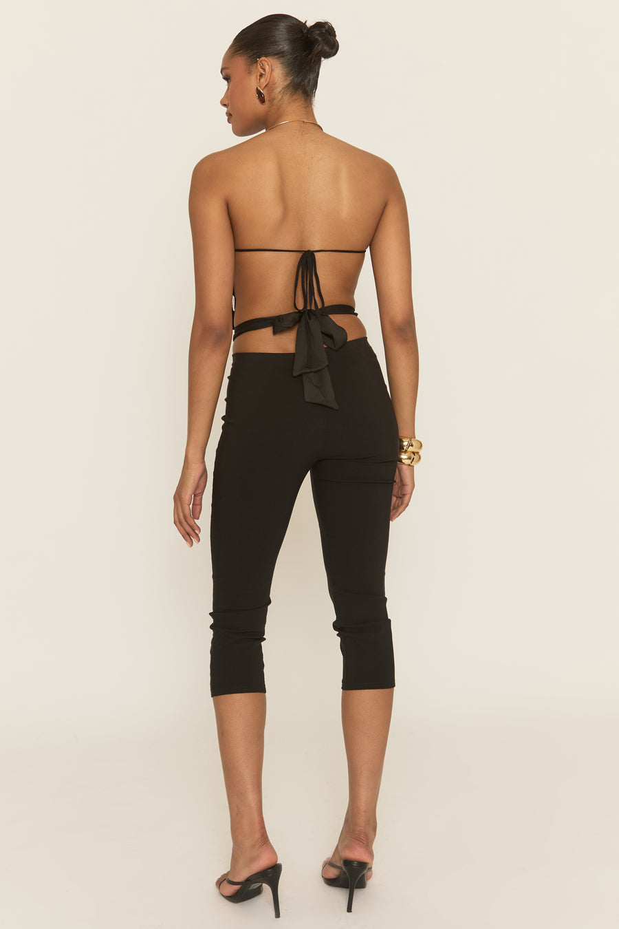 Black Gold Neck Trim Top - Zeena