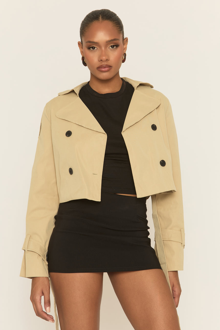 Beige Cropped Trench Coat - Zahra