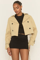 Beige Cropped Trench Coat - Zahra