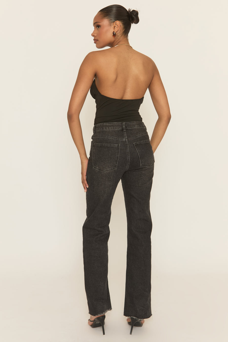 Black Gold Trim Cowl Neck Bodysuit - Irella