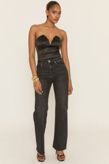 Black V Plunge Satin Bodysuit - Rayah