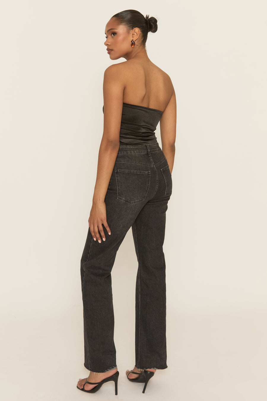 Black V Plunge Satin Bodysuit - Rayah