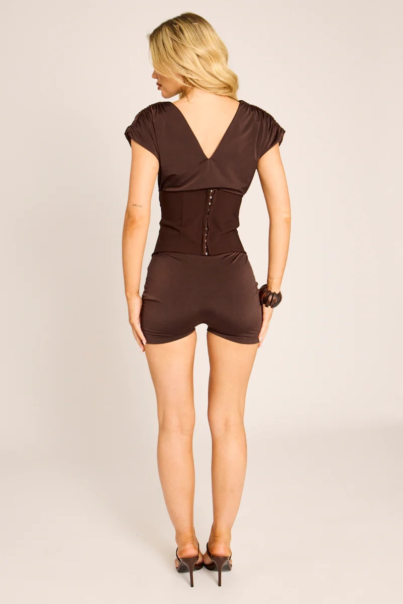 Chocolate 2-in-1 Corset Playsuit - Navina