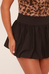 Black Puffball Detail Waist Band Mini Skirt - Clova