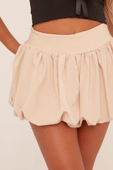 Beige Puffball Detail Waist Band Mini Skirt - Clova