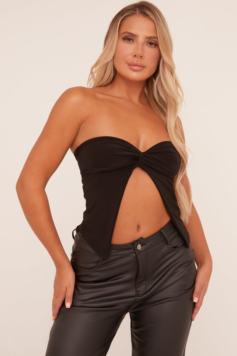 Black Bandeau Twist Detail Crop Top - Anifa