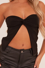 Black Bandeau Twist Detail Crop Top - Anifa