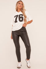 Black Faux Leather High Waist Leggings - Amoni
