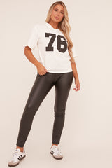 Black Faux Leather High Waist Leggings - Amoni