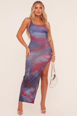 Multi Abstract Print Side Slit Maxi Dress - Talaya