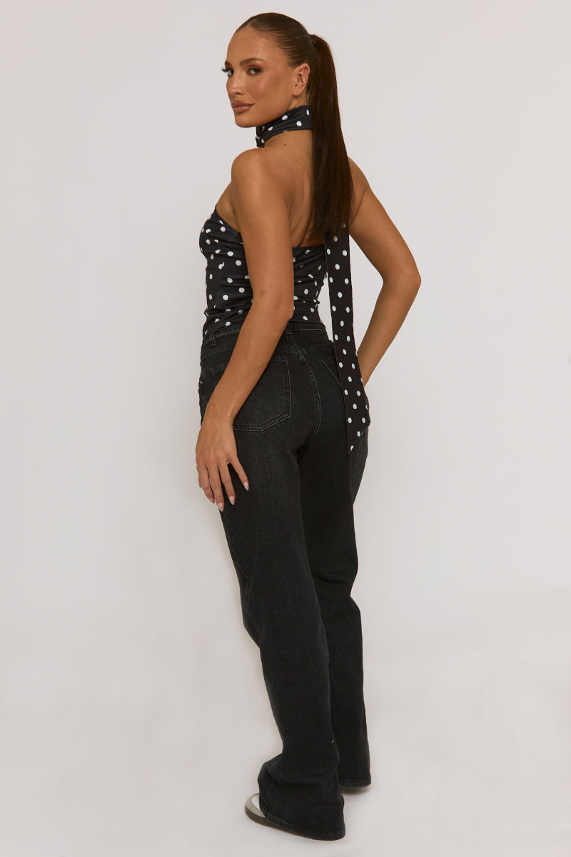 Charcoal Wash Asymmetric Waist Wide Leg Jeans - Christi