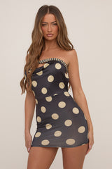 Black Polka Dot Bandeau Open Back Mini Dress - Sharon