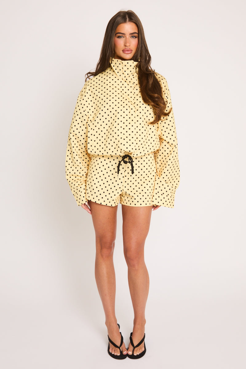 Yellow Polka Dot High Neck Zip Through Jacket - Malvin