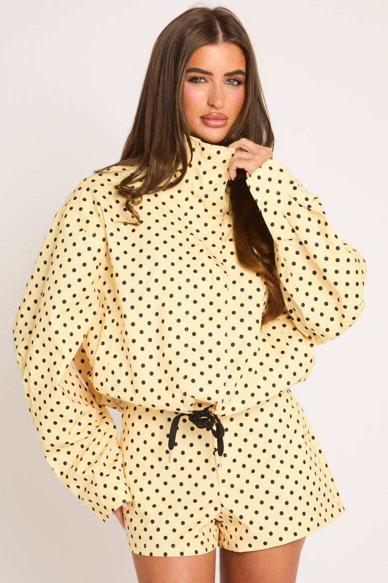 Yellow Polka Dot High Neck Zip Through Jacket - Malvin