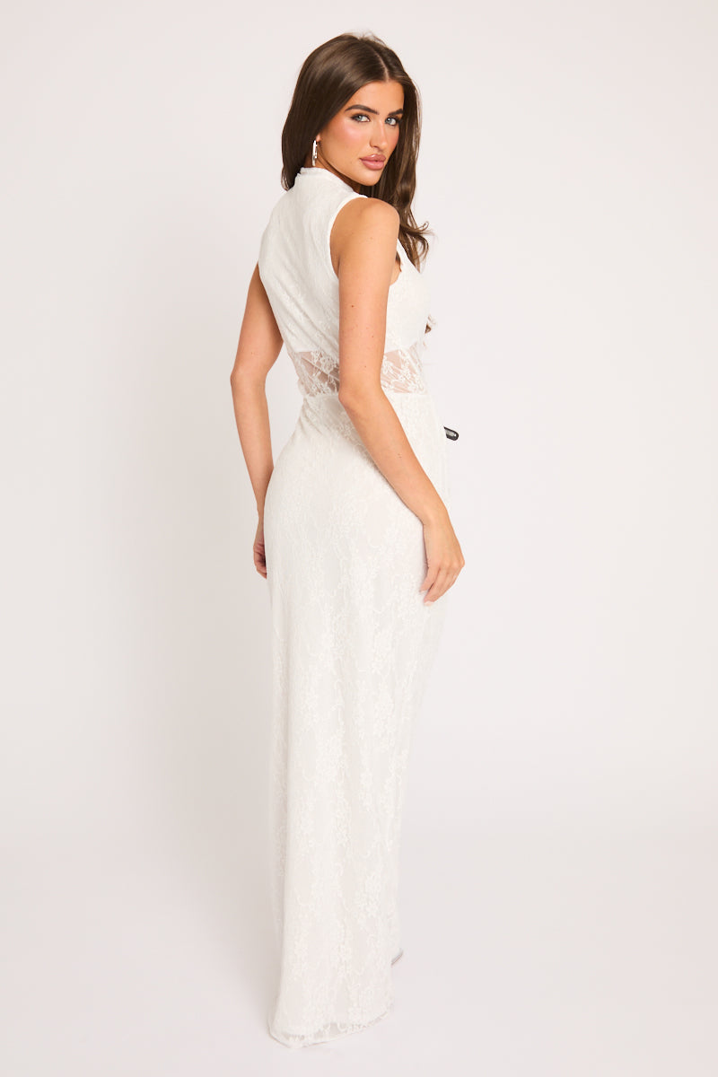 White Lace High Neck Keyhole Detail Maxi Dress | Dresses | Rebellious ...