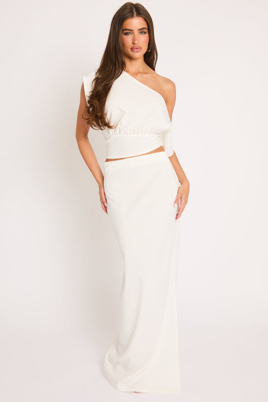 White Cinched Waist Top and Maxi Skirt Co-ord Set - Sissy