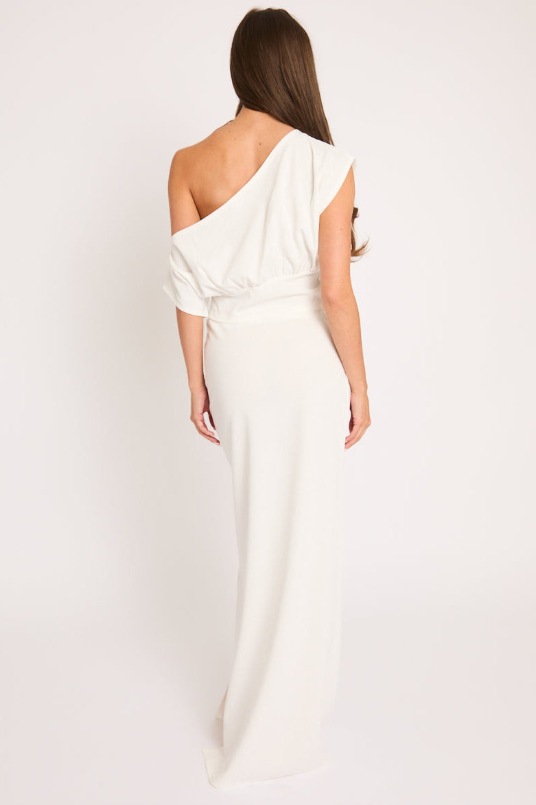 White Cinched Waist Top and Maxi Skirt Co-ord Set - Sissy