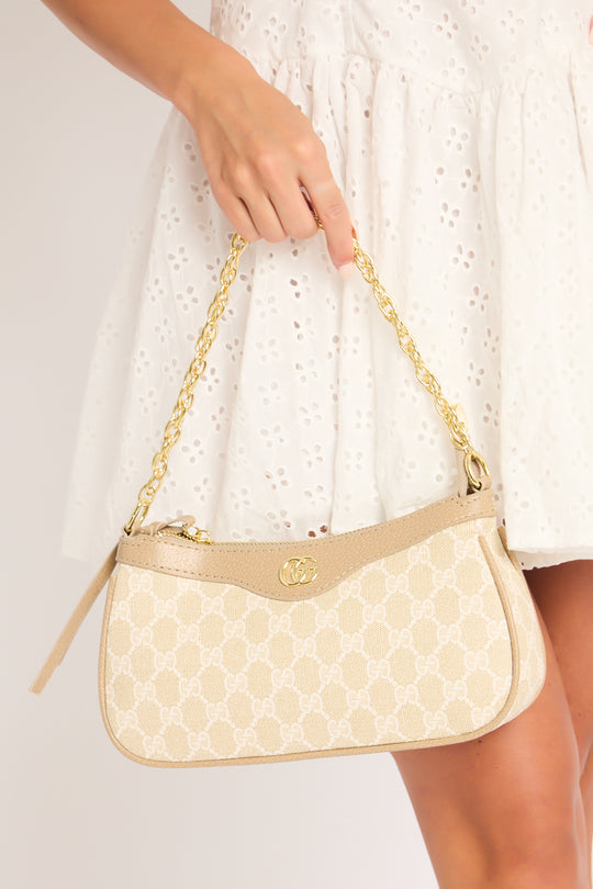 Beige Logo Monogram Shoulder Bag - Klaudia