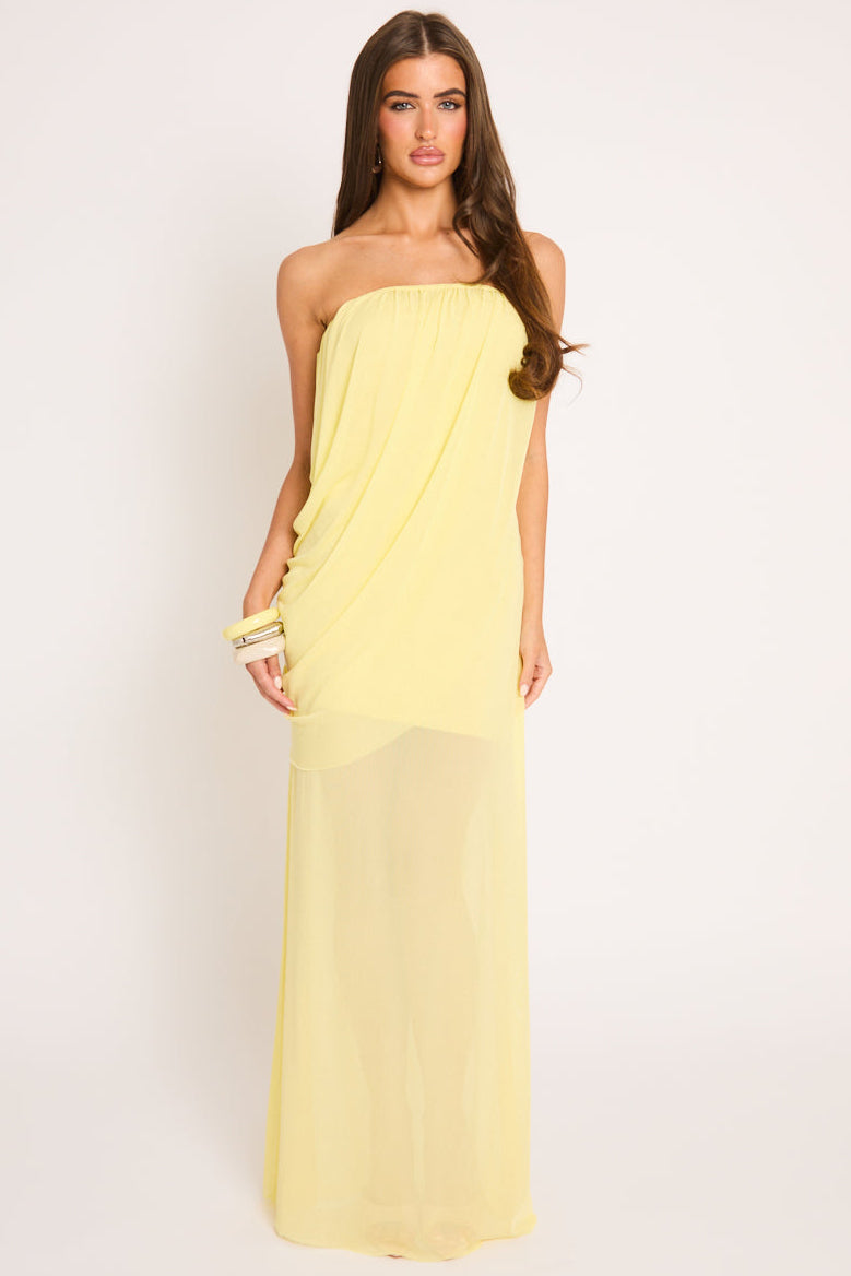 Yellow Bandeau Mesh Overlay Maxi Dress - Cobie
