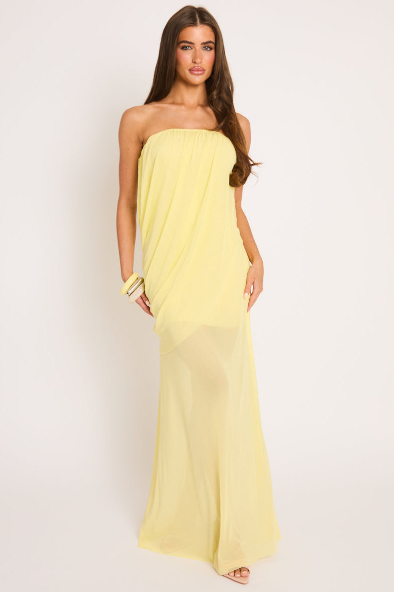 Yellow Bandeau Mesh Overlay Maxi Dress - Cobie