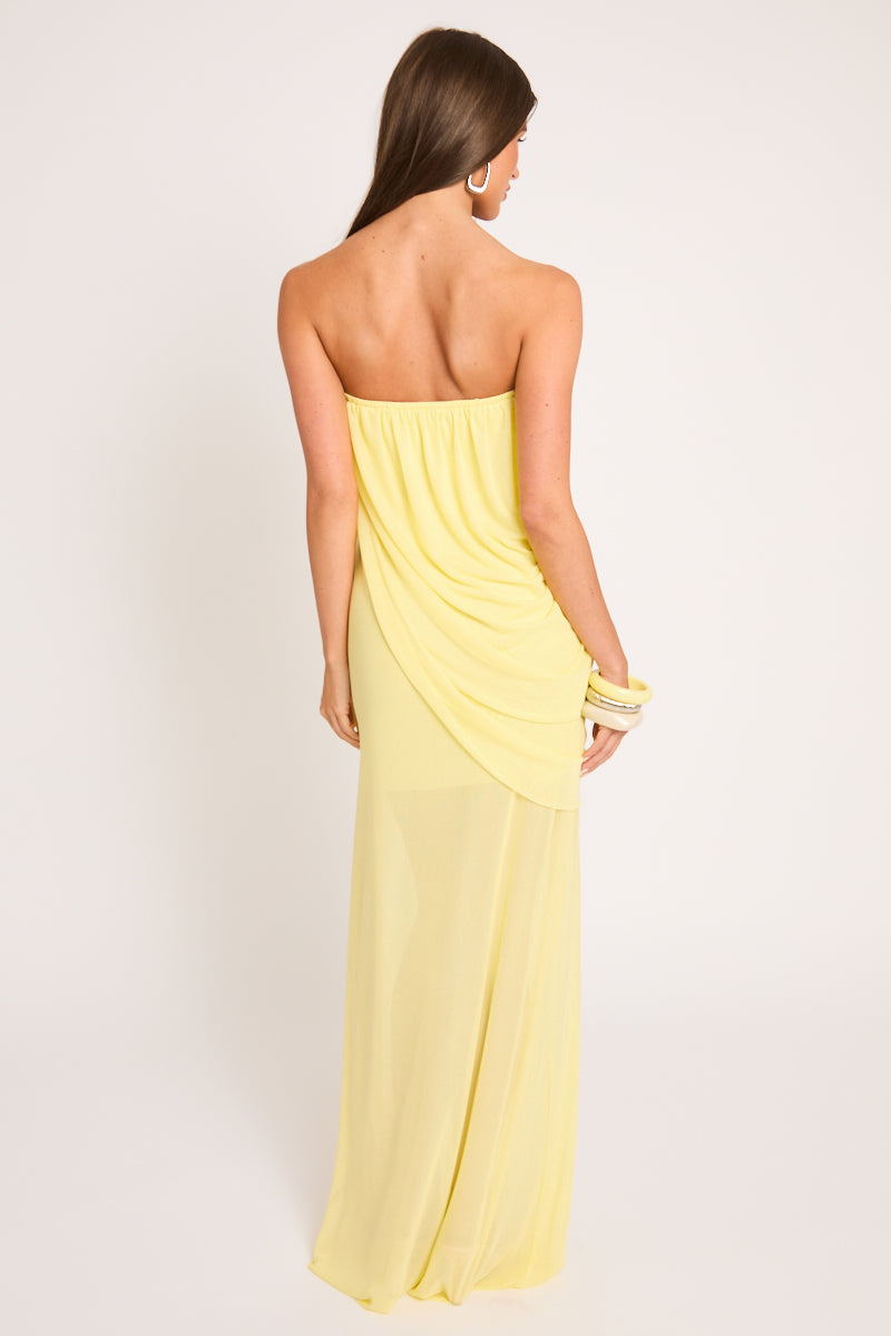 Yellow Bandeau Mesh Overlay Maxi Dress - Cobie