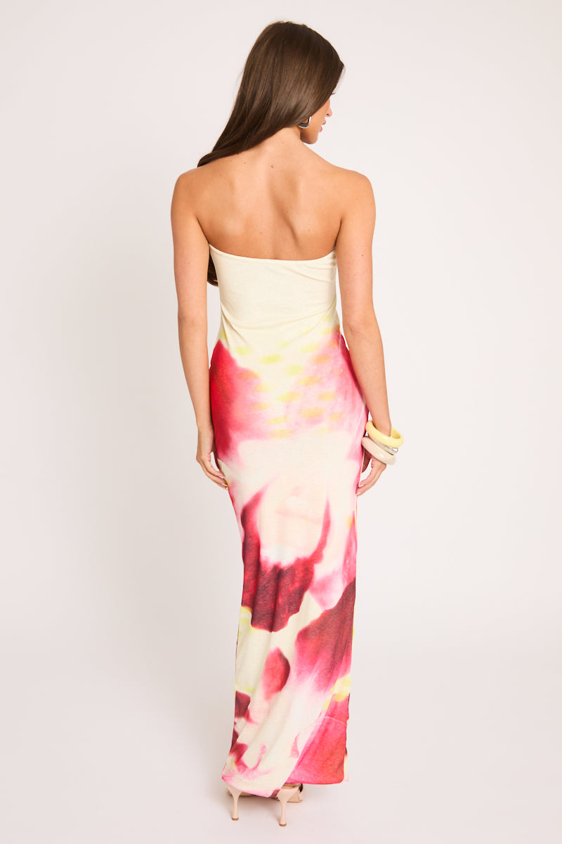 Yellow Floral Print Bandeau Maxi Dress - Angie