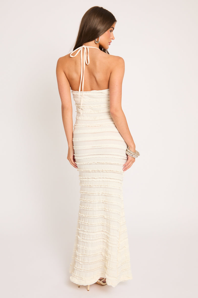 Cream Ruffle Trim Detail Halter Maxi Dress - Lorna