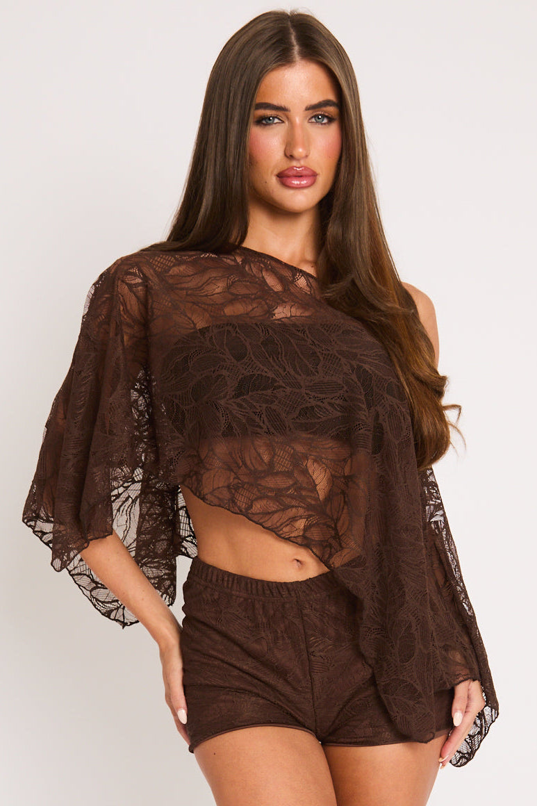 Chocolate Lace Shorts Co-ord Set - Sandra