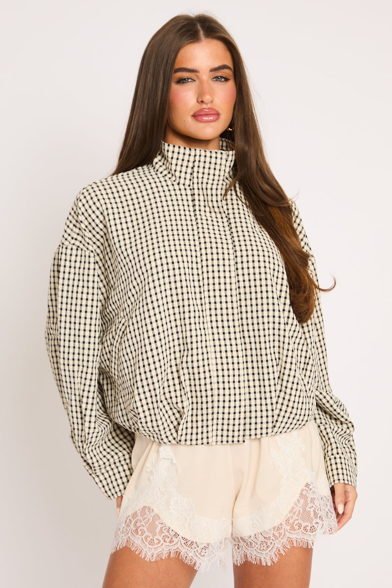 Beige Check Bomber Jacket - Gemma