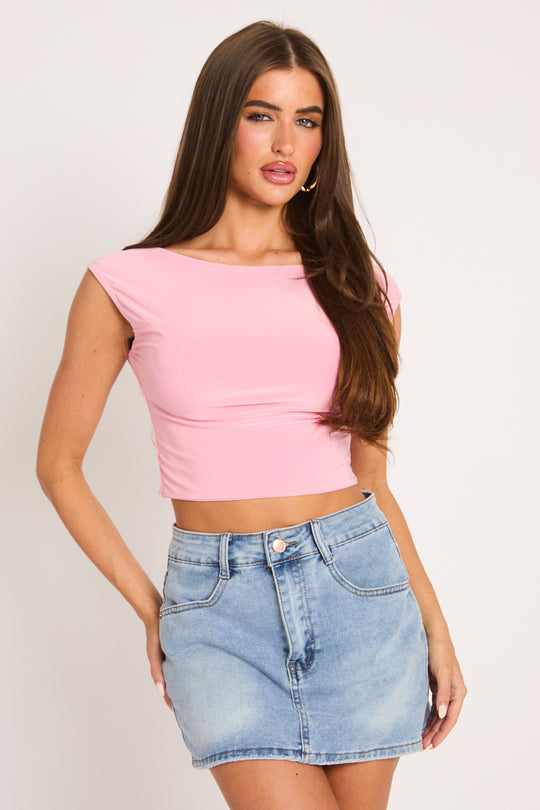 Pink Open Back Crop Top - Iona