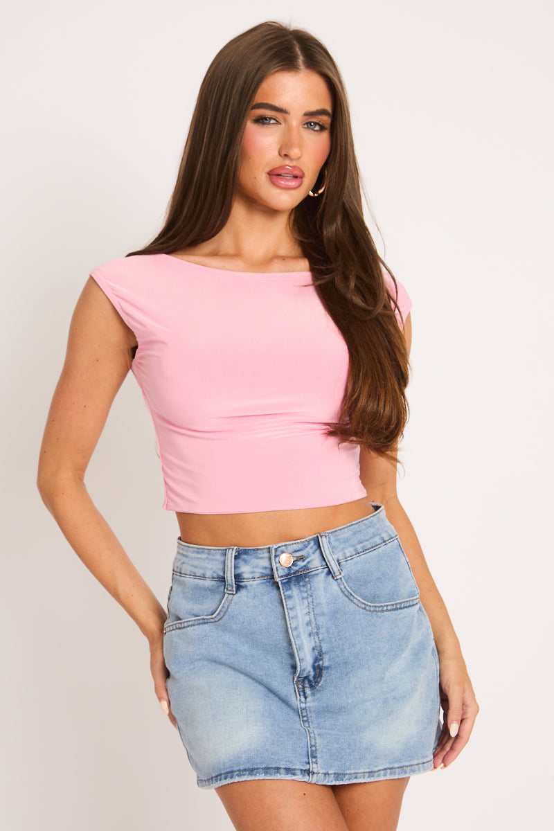Pink Open Back Crop Top - Iona