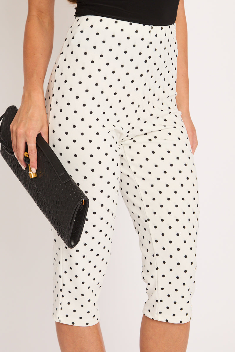 White Polka Dot Capri Pants - Ellie