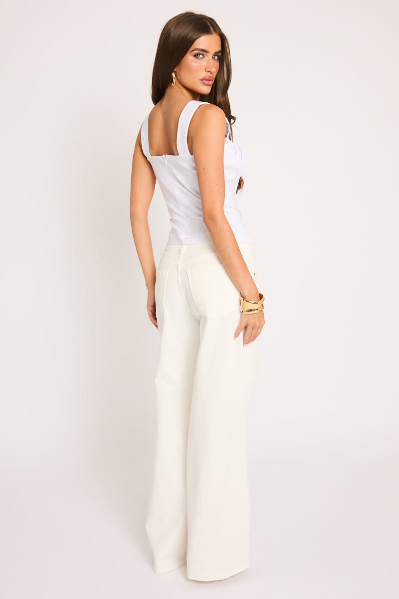White Lace Trim Ruched Corset Top - Eden