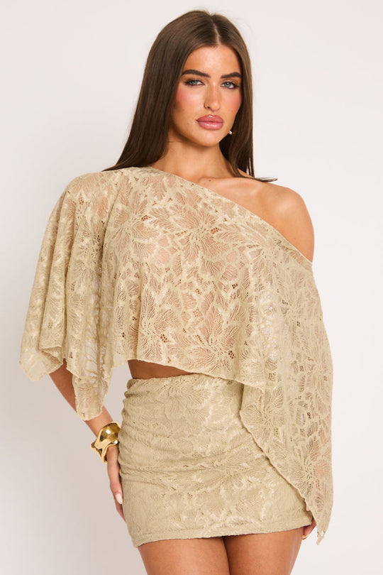 Beige Lace Co-ord Set - Avalo