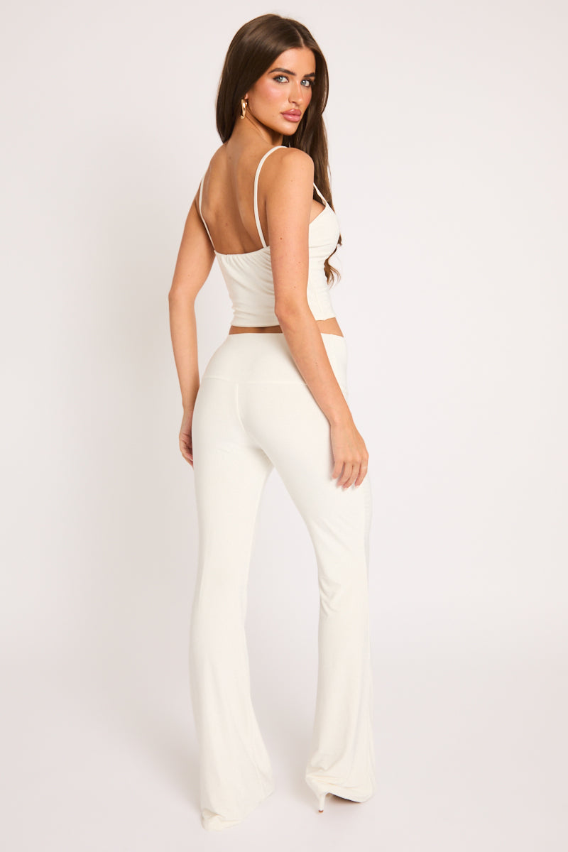 White Lace Trim Cami and Flare Trouser Co-ord Set - Tiana