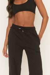 Black Elasticated Waistband Wide Leg Joggers - Lakara