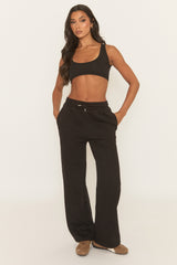 Black Elasticated Waistband Wide Leg Joggers - Lakara