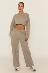 Dove Grey Binding Detail Loungewear Co-ord Set - Ceri